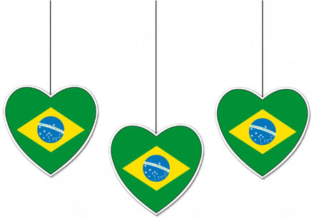 Brazilie vlag hangdecoratie - 5x - hartjes vorm - karton - 28 cm - Brandvertragend - Feestartikelen