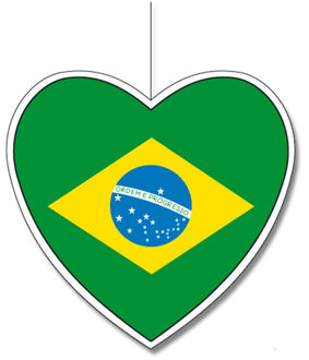 Brazilie vlag hangdecoratie - hartjes vorm - karton - 28 cm - Brandvertragend - Feestartikelen Multi