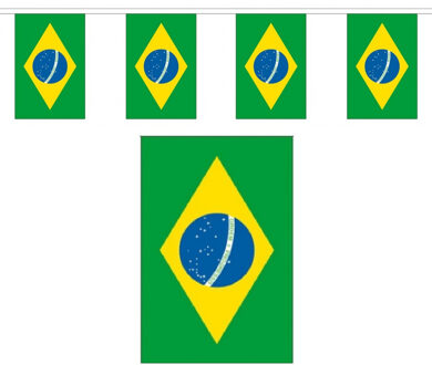 Brazilie vlaggenlijn slinger - 300 cm - polyester - met 10 vlaggetjes - binnen/buiten