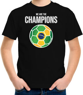 Brazilie WK supporter t-shirt - we are the champions met Braziliaanse voetbal - zwart - kinderen - kleding / shirt M (134-140)