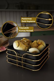 Breadstuff Bread Basket Multi-Purpose Metal Box Lux Gold Stainless Basket Black Fabric