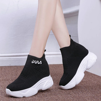 Breathable Knitted Chunky Sneakers Women 2020 New Spring Solid Wedge Sock Shoes Woman Thick Bottom High Top Shoes Female