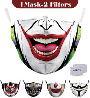 Breathable mouth Masks Printing Funny Pattem Reusable Activated Carbon 2PCS Filter Paper Mask Face Maske Cotton Mascarillas
