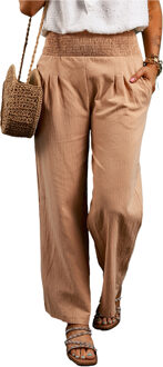 Brede Leggen Broek Elastische Taille Ontspannen Pasvorm - maat Bruin
