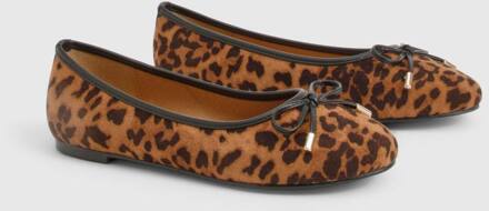 Brede Pasvorm Balletpumps Met Luipaardprint En Strik, Leopard - 38