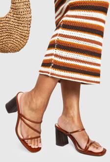 Brede Pasvorm Met Bandjes, Gestapelde Hakken Mules, Tan - 38