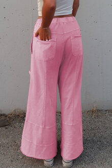 Brede Pijpen Casual Broek met Touwtjes Roze