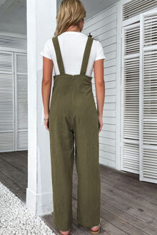Brede Pijpen Linnen Jumpsuit Met Zakken Salie Groen