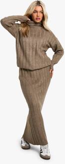 Brede Zachte Rib-Rolnekkraag Trui En Maxi Rok Co-Ord, Mocha - S