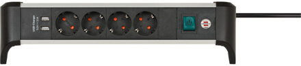 Brennenstuhl Alu-Office-Line stekkerdoos met USB-laadfunctie 4-voudig Schakel stekkerdoos