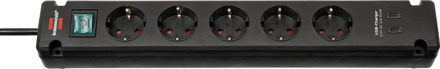 Brennenstuhl Bremounta stekkerdoos met 2 USB C-laadcontactdozen | 5-voudig | Zwart | 3m H05VV-F 3G1,5 - 1150660415