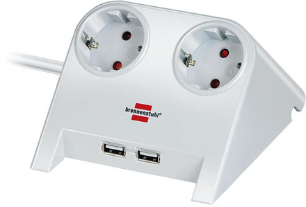 Brennenstuhl Desktop-Power stekkerdoos met 2 contacten en 2x USB / wit - 1,8 meter