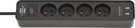 Brennenstuhl Ecolor stekkerdoos met USB | 4-voudig | 1,5m H05VV-F 3G1,5 | Zwart | FR - 1153244006
