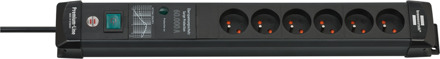 Brennenstuhl Premium-Line 60.000A Extension Lead With Surge Protection 6-Way Black 3M H05Vv-F 3G1.5 - 1951164400