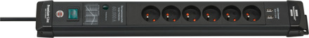 Brennenstuhl Premium-Line 60.000A Extension Lead With Surge Protection With Usb-Charger 6-Way Black 3M H05Vv-F 3G1.5 *Be* - 1951164603