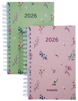 Brepols agenda 2026 pocket blossom spiraal, 1 week per 2 pagina's, assorti