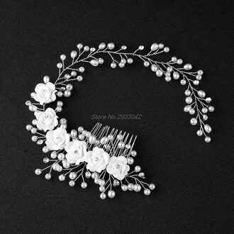 Bridal Bloemen Faux Parel Bruiloft Meisje Tiara Bloemen Hoofdtooi Hoofdband Haar Comb-W128