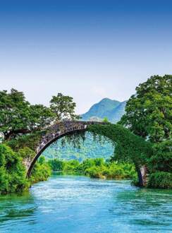 Bridge Crosses A River In China Vlies Fotobehang 192x260cm 4-banen