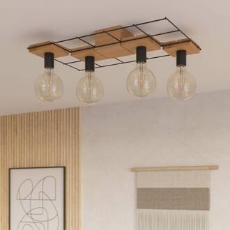 Bridge plafondlamp, 4-lamps, offset zwart, licht hout