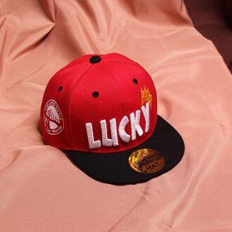Brief "Lucky" Borduurwerk Baseball Cap Voor Meisjes Jongens Hip Hop Kinderen Street Dance Hoed Verstelbare Kids Zonnehoed 4-8 Jaar Oud rood
