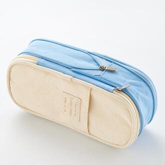 Briefpapier Canvas Etui Double Layer Grote Capaciteit Potlood Doos Leuke Pencilcase Voor Kids Jongens Pen Doos Schoolbenodigdheden blauw