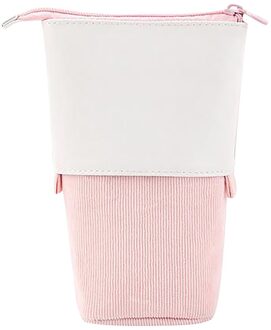 Briefpapier Case Organizer Grote 1Pc Grote Capaciteit Pu Corduroy Pen Potlood Telescopische Houder Voor Cosmetica Zakje Pen Zak roze