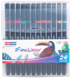 Briefpapier Dual Tip Flexibele Kleur Borstel Fineliner Tips 12/24Pcs Art Pen Aquarel Effecten Markers Set Voor Tekening kleuring