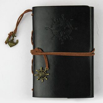 Briefpapier Notebook Vervangbare Journal Dagboek Band Spiraal Vintage Planner Klassieke Kunstmatige Pu Piraat zwart