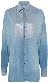 Bright Cobalt Denim Shirt Ermanno Scervino , Blue , Dames - S,Xs,3Xs,2Xs