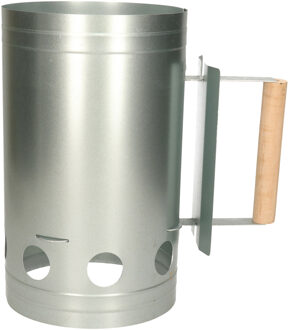 Brikettenstarter - metaal - houten handvat - 27 cm - bbq starter
