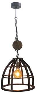 Brilliant Birdy Hanglamp metaal met hout d: 35cm antiek zwart - Industrieel - Brilliant - 2 jaar garantie