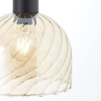 Brilliant Casto hanglamp, Ø 19 cm, barnsteen, glas zwart, amber