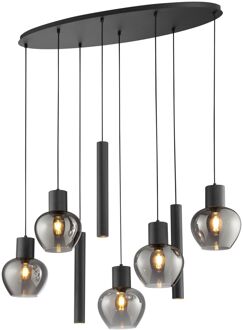 Brilliant Hanglamp Ligari - Zwart - Rookglas - 5xe27 - 3xgu10
