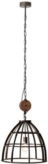 Brilliant Hanglamp Matrix XL landelijk gevlamd staal met hout 144 x Ø 48 cm 60W E27