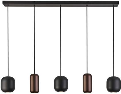Brilliant Jane hanglamp, lengte 102 cm, zwart/bruin/groen, 5-lamps. zwart, bruin, groen