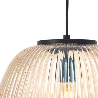Brilliant Kaizen hanglamp, Ø 35 cm, barnsteen, glas amber, mat zwart