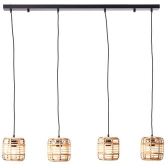 Brilliant lamp, Crosstown hanglamp 4-vlams hout licht / zwart, metaal / bamboe, 4x A60, E27, 40W, normale lampen (niet inbegrepen), A++