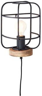 Brilliant lamp, Gwen wandlamp antiek hout/zwart korund, metaal/hout, 1x A60, E27, 52W, normale lampen (niet meegeleverd), A++