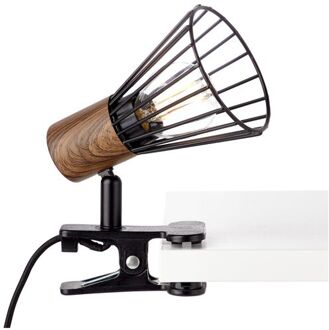 Brilliant lamp Manama cliplamp donker hout / mat zwart | 1x D45, E14, 28W, geschikt voor vallampen (niet inbegrepen) | Schaal A ++ tot E | Met snoerschakelaar