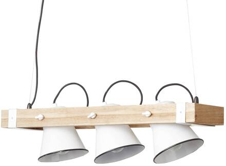 Brilliant lamp Plow hanglamp 3 lampen wit / licht hout | 3x A60, E27, 10W, geschikt voor standaardlampen (niet inbegrepen) | Schaal A ++ tot E | Hoofden draaien