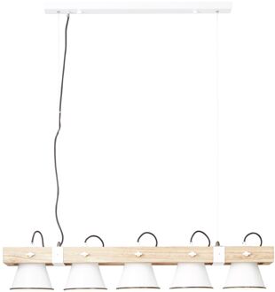 Brilliant lamp Plow hanglamp 5-lichts wit / licht hout | 5x A60, E27, 10W, geschikt voor standaardlampen (niet inbegrepen) | Schaal A ++ tot E | Hoofden draaien