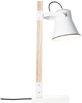 Brilliant lamp Plow tafellamp wit / licht hout | 1x A60, E27, 10W, geschikt voor standaardlampen (niet inbegrepen) | Schaal A ++ tot E | Met snoerschakelaar