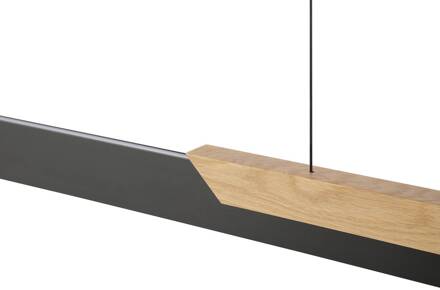 Brilliant LED hanglamp Arcus, zwart/bruin lengte 121 cm metaal/hout zwart, bruin