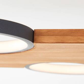 Brilliant LED plafondlamp Cheesy van hout, 4-lamps lichtbruin, zwart