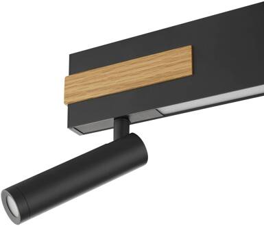 Brilliant LED plafondspot Streamline, lengte 60 cm, zwart, 2-lamps. zwart, licht hout