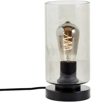 Brilliant Mesmer tafellamp met glazen kap rookgrijs-transparant, zwart mat