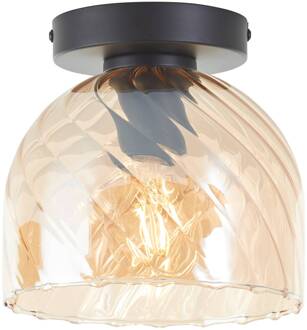Brilliant Plafondlamp Casto, Ø 19 cm, barnsteen, glas zwart, amber