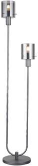 Brilliant Riffelini vloerlamp, hoogte 152 cm, rookgrijs, 2-lamps, glas rookgrijs, zwart