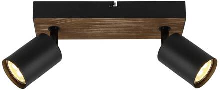 Brilliant Wandlamp Jello Wood, zwart/hout 2-lamps donker hout, zwart