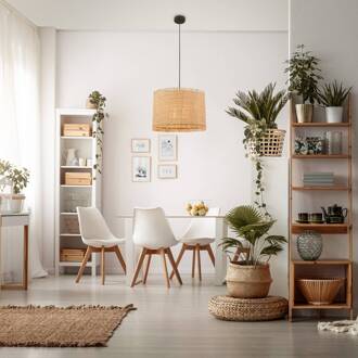 Briloner Borra hanglamp, 1-lamp, natuurlijke kleur, stro, Ø 40 cm natuurlijke kleur, zwart